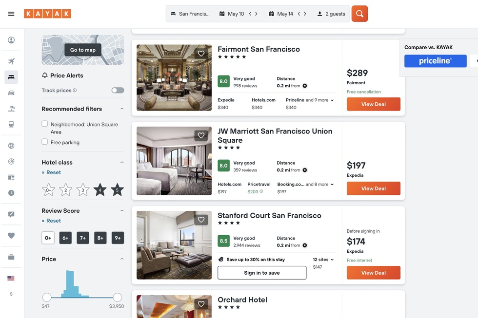 Best Hotel booking Websites: 4: Kayak.com/stays