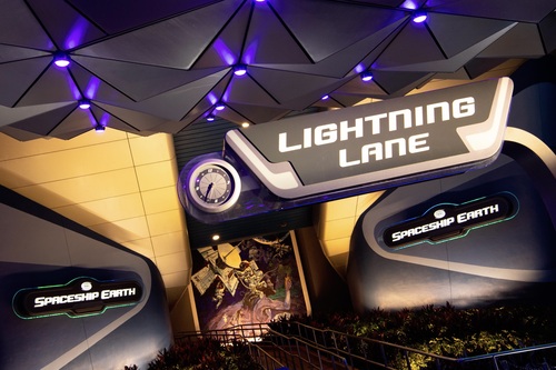 Lightning Lane sign, Spaceship Earth, Epcot, Walt Disney World