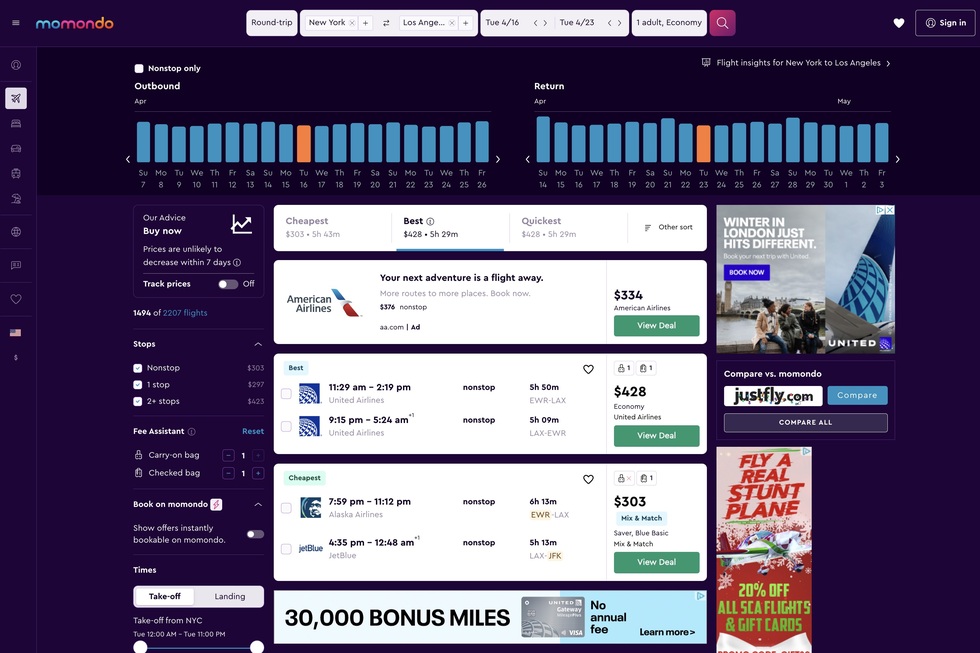 The Top 10 airfare search sites: 1: Momondo and Kayak