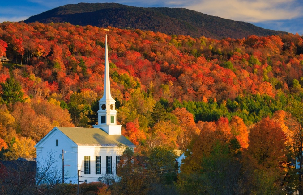 Best places to go in the fall: Stowe Community Church in Vermont